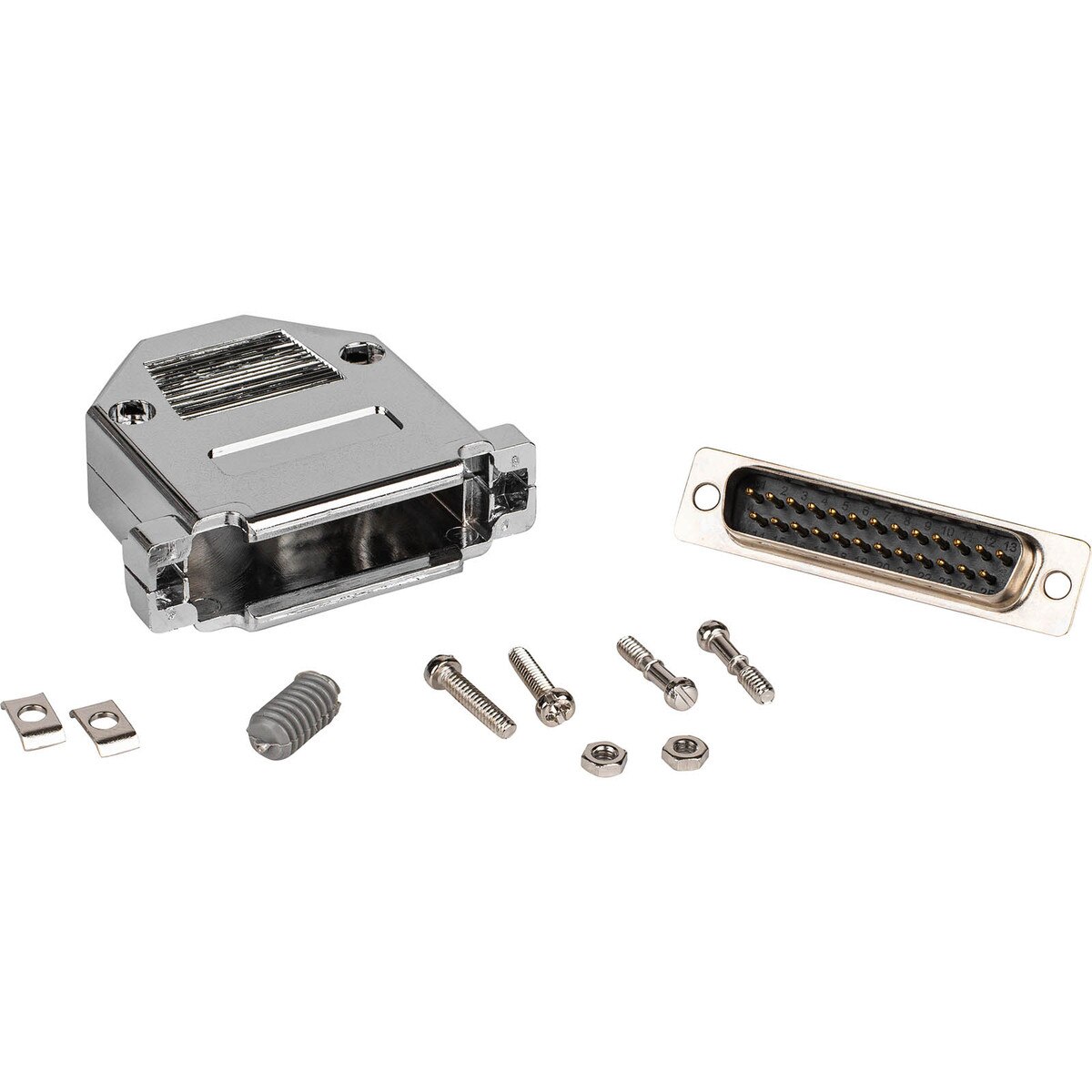 DB25 Male Solder Type Connector with Metalized Plastic Hood and Gold